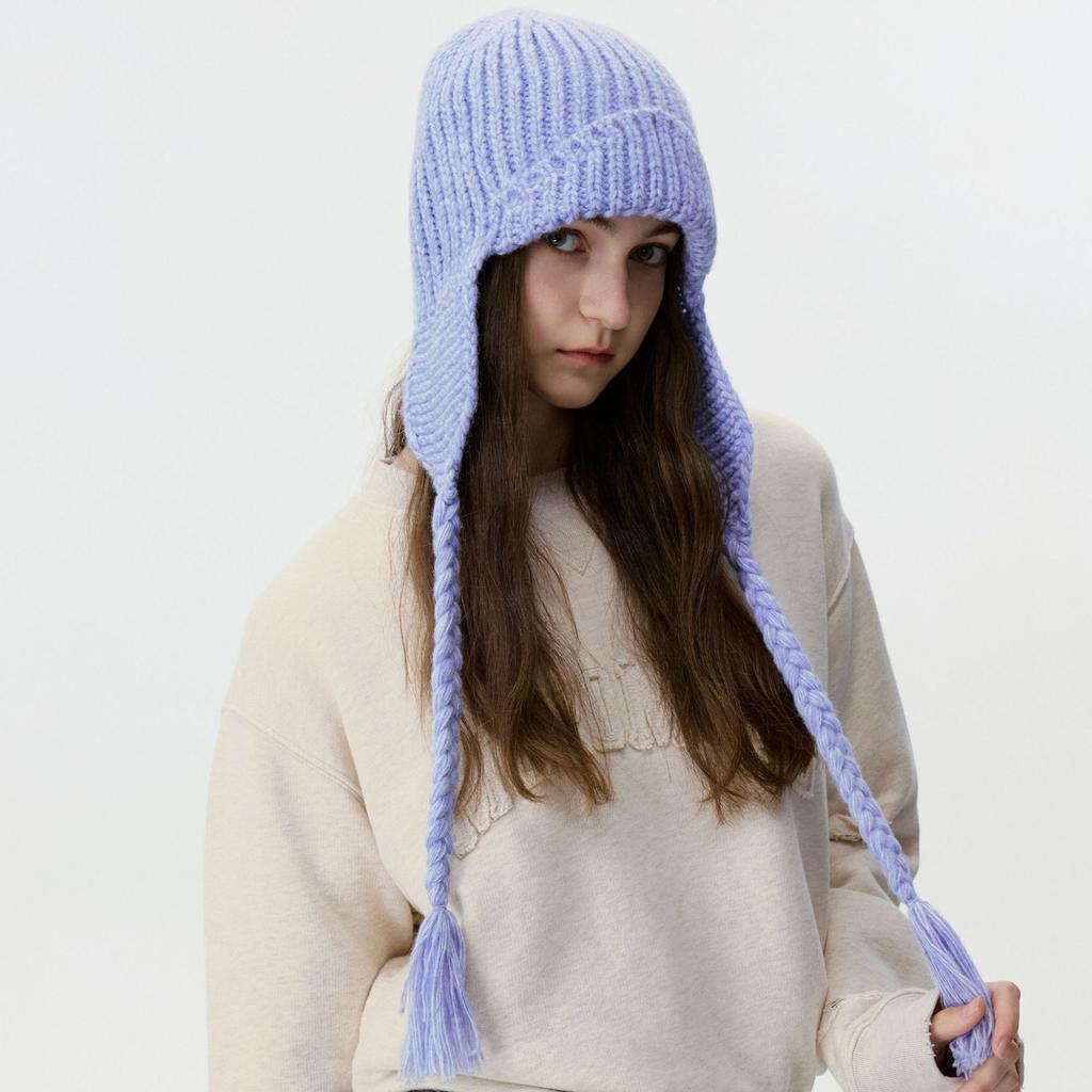 New solid color knitted ear cap twist braids men's and women's autumn and winter windproof warm pullover wool hat