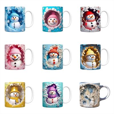 Christmas Themed Ceramic Coffee Mugs With 3D Snowman Artwork Ideal For Hot Beverages And Holiday Gift