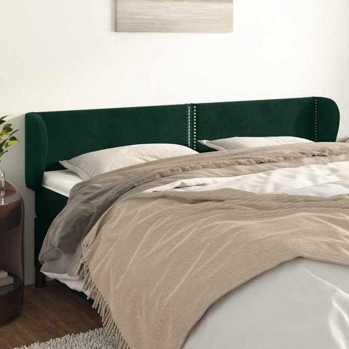 Tête de lit - Avec oreilles - Velours vert foncé - Pieds en bois robustes - Hauteur réglable