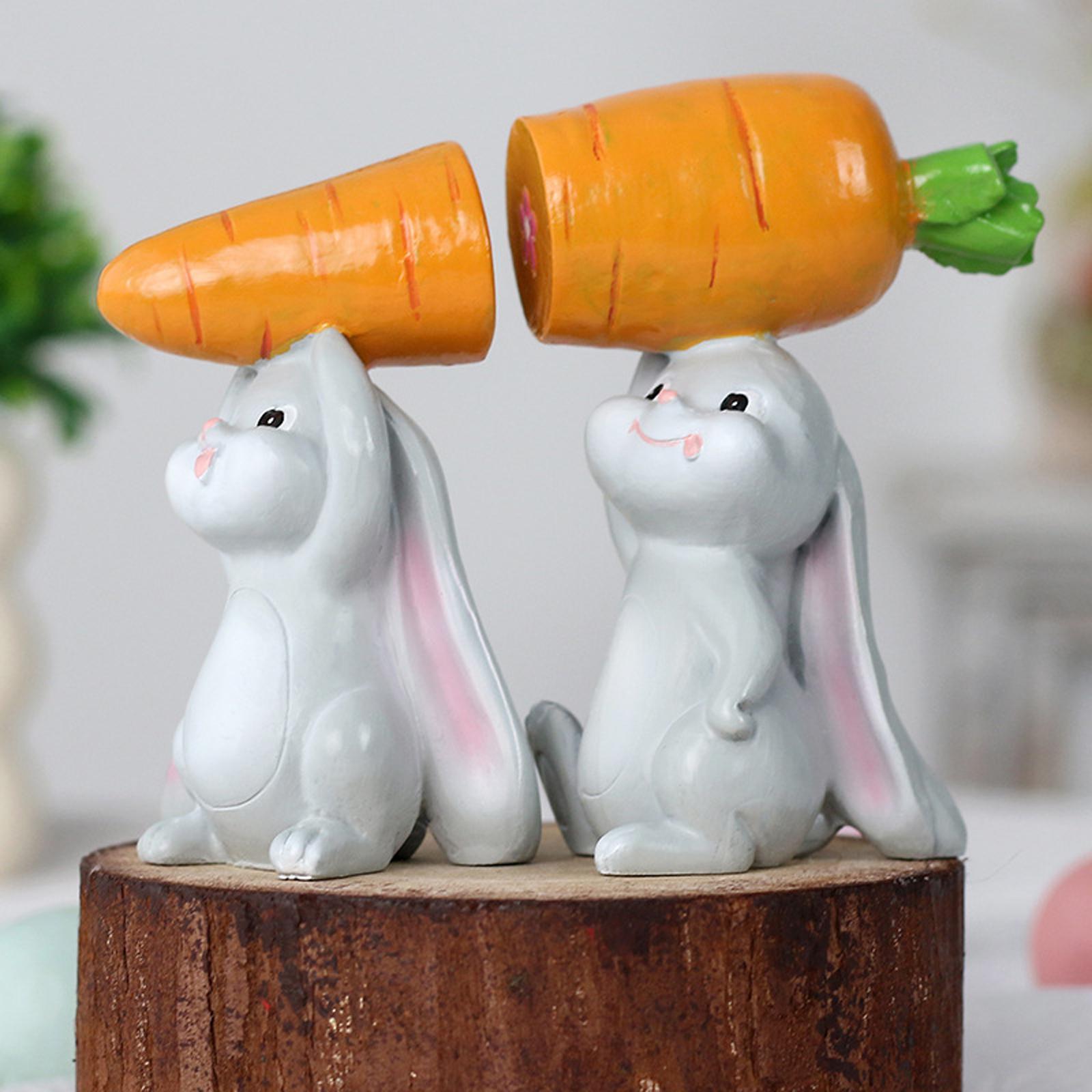 Garden Sculpture 2-piece Set, Easter Bunny Carrying A Carrot Statue, Creative Garden Sculpture Bonsai Decoration, Home Decor. One Size
