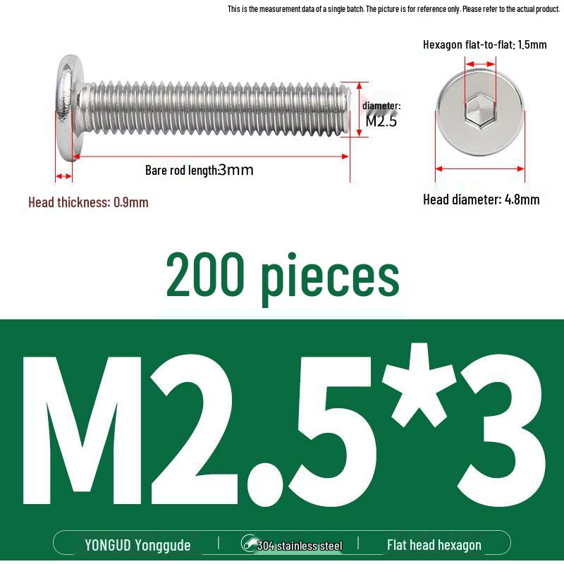 304 Stainless Steel Ultra-Thin Flat Head Hex Socket Bolt, M2-M12