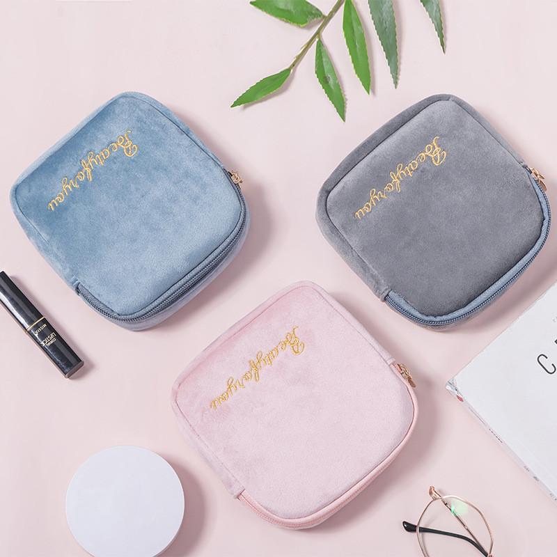 Letter Embroidery Menstrual Pad Storage Bag Portable Travel Handbag Case Makeup