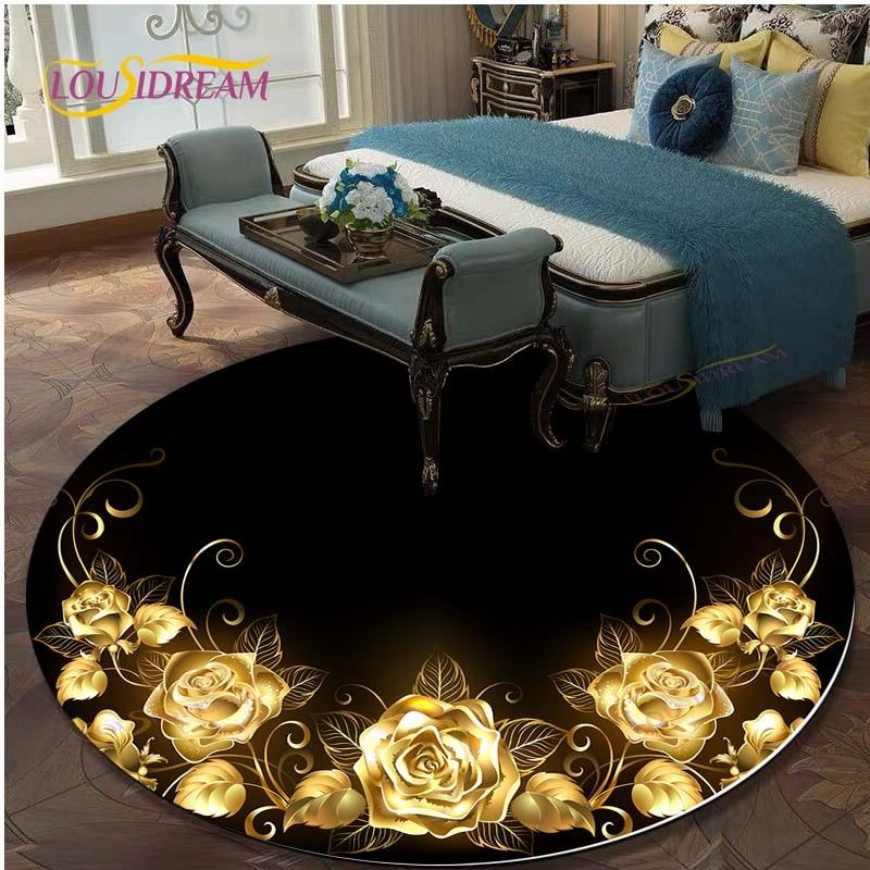 Cute Rose Flower Pattern Area Rug Round Floor Mat Living Room Carpet Bathroom Kitchen Rug Doormat