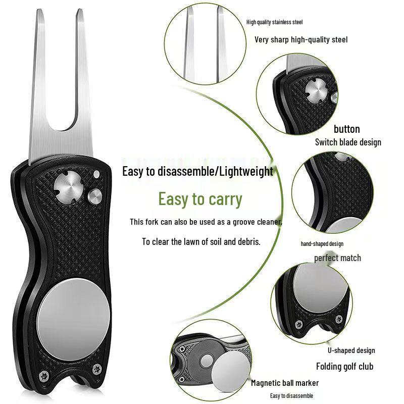 Fourche de green de golf pliante en aluminium avec manche en acier inoxydable