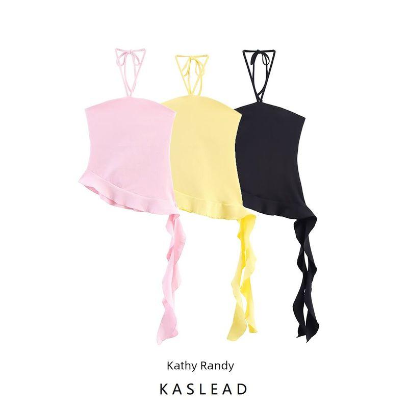 Kaslead New Women clothes Western Style Fashion Simple and Versatile Laminated Decorative Texture Top 3641810