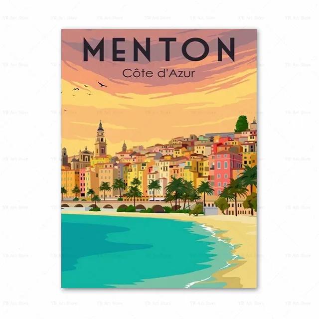 Spanien Amalfiküste Santorini Französische Riviera Italien Druck Kunst Leinwand Poster Für Wohnzimmer Dekoration Zuhause Wandbild