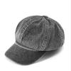 New washed large version denim octagonal hat women's spring and autumn face small literary retro versatile beret