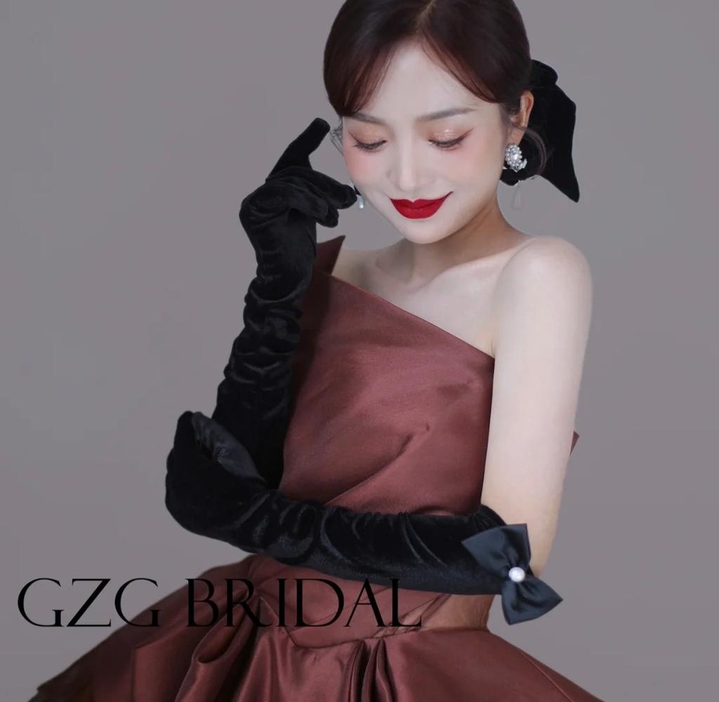 Autumn and Winter Velvet Long Gloves Black Dress Wedding Ball Bridal Etiquette Dinner Performance Party Gloves