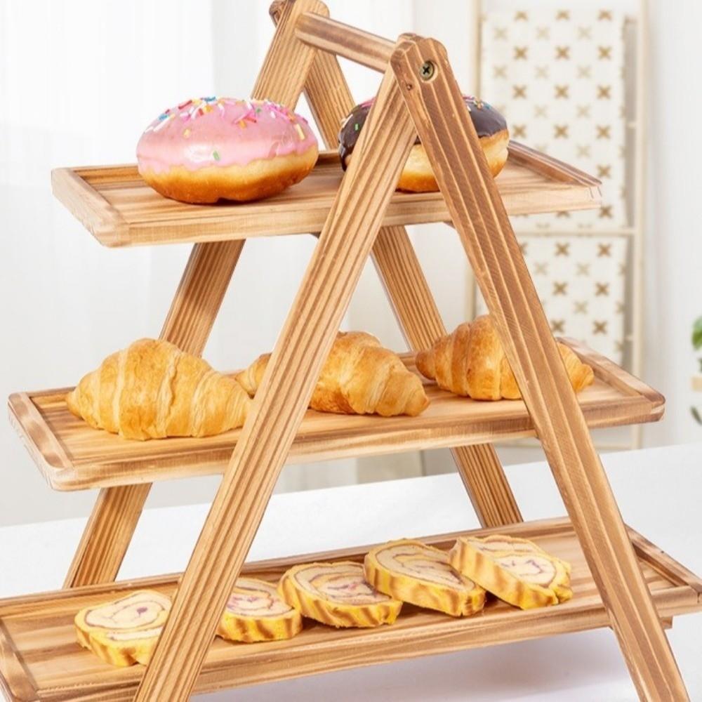 Detachable Design Wooden Serving Tray Three Layer Food Serving Tray  Dessert Party Organizer