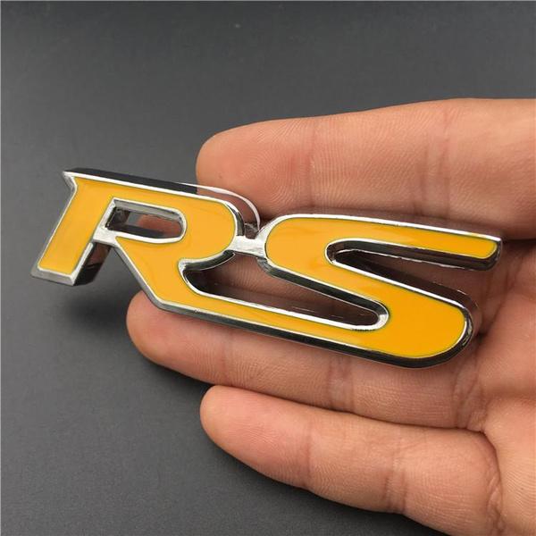 1 Pc 3D Metal RS Logo Car Emblem Rear Trunk Sticker Grille Badge Sport Version Modification