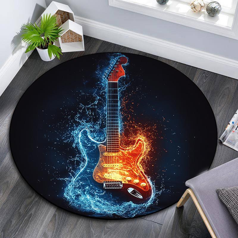 

Круглый ковер с изображением электрогитары, Ковер для гостиной, спальни, дивана, игровой комнаты, Нескользящий коврик для пола 80cmx80cm