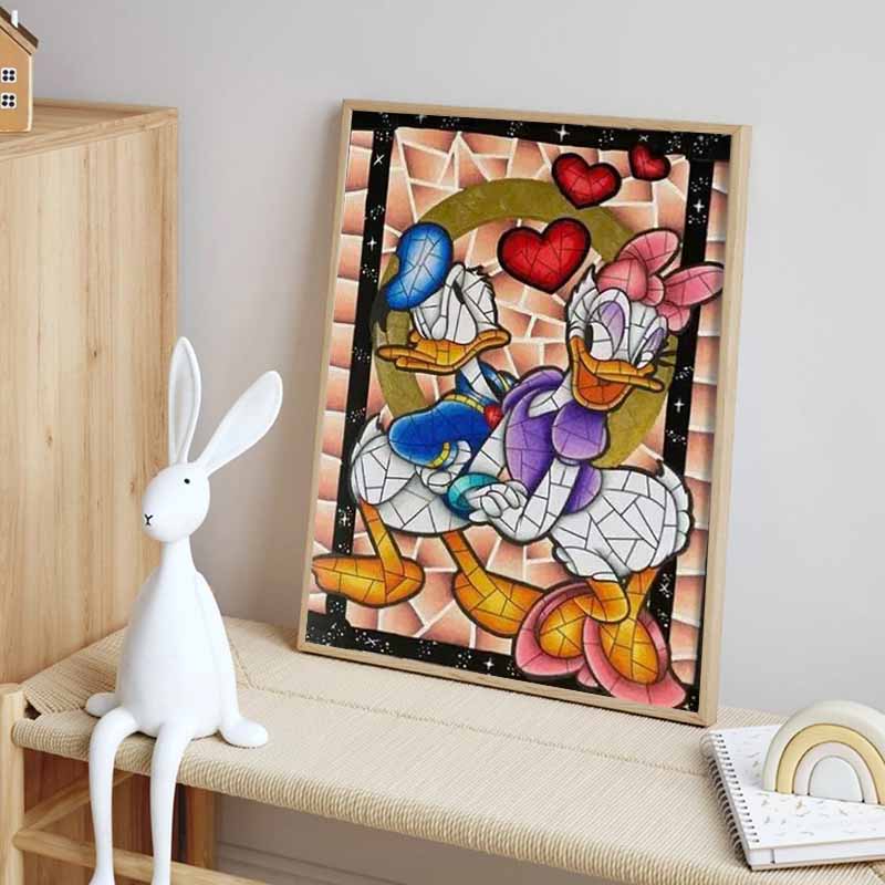 Disney Diamond Painting Donald Duck and Daisy Mosaic Glass Style Love Illustration Mosaic Art DIY Cross Stitch Embroidery Set FullDiamondHomeDecorGift