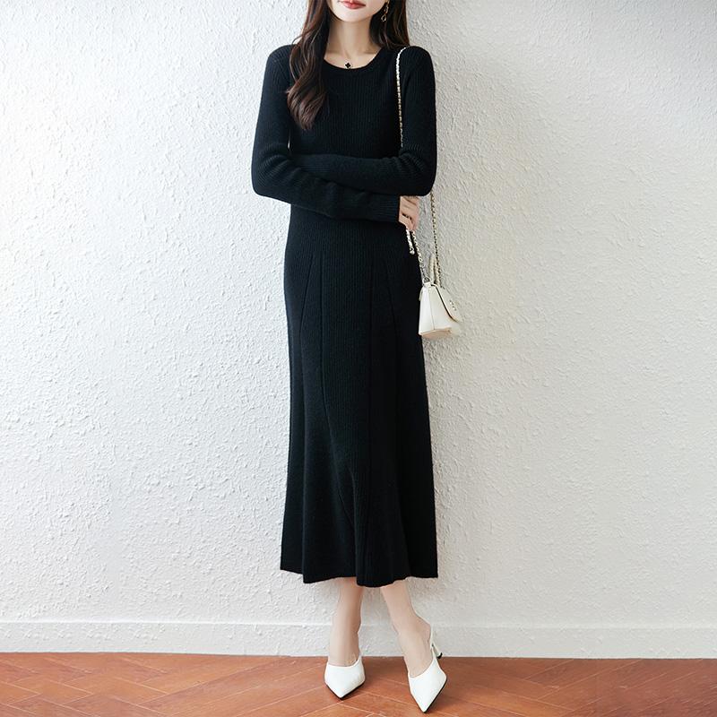 Women Sweater Dress 100% Wool MODERN NEW SAGA O-neck Knit Long Pullover Winter Jumpers Wool Long Dress Female