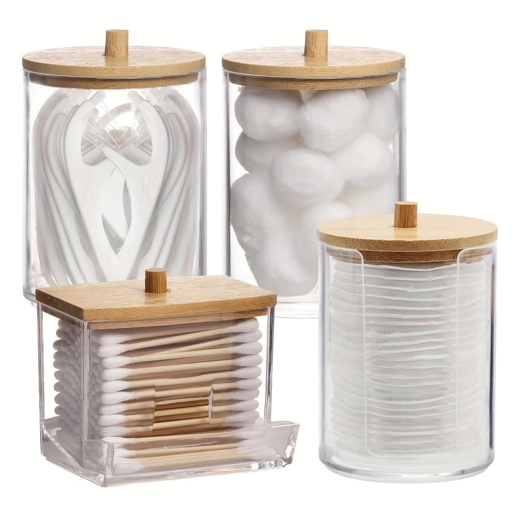 4 Pack Cotton Swab Holder Dispenser, Apothecary Jars Restroom Bathroom Containers for Floss, Cotton Ball, Cotton Swab