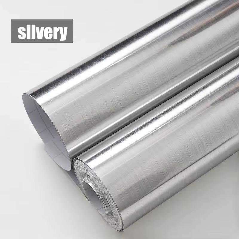 PVC Stainless Brushed Silver Removable Wallpaper Decor Film Vinyl Waterproof Oil-proof House Appliance Kitchen Elevator Sticker