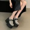 Fashion 11cm Block High Heels Black Slingback Shoes Women Close Toe Platform Chunky Heeled Slippers Punk Summer Sapatos Femininos 2024