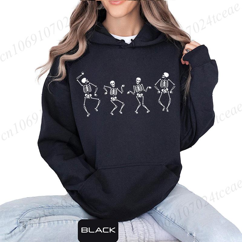 Women's Casual Hoodie Sweatshirt Aesthetic Dancing Skeleton Print Sportwear Skeleton Halloween Hoodie Long Sleeve Hoody Shirts