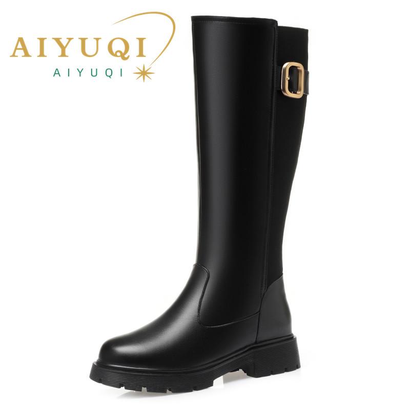 Fashion AIYUQI Women Long Boots Genuine Leather 2024 New Large Size Non-slip Rome Women's Winter Boots Warm Wool High Boots Women