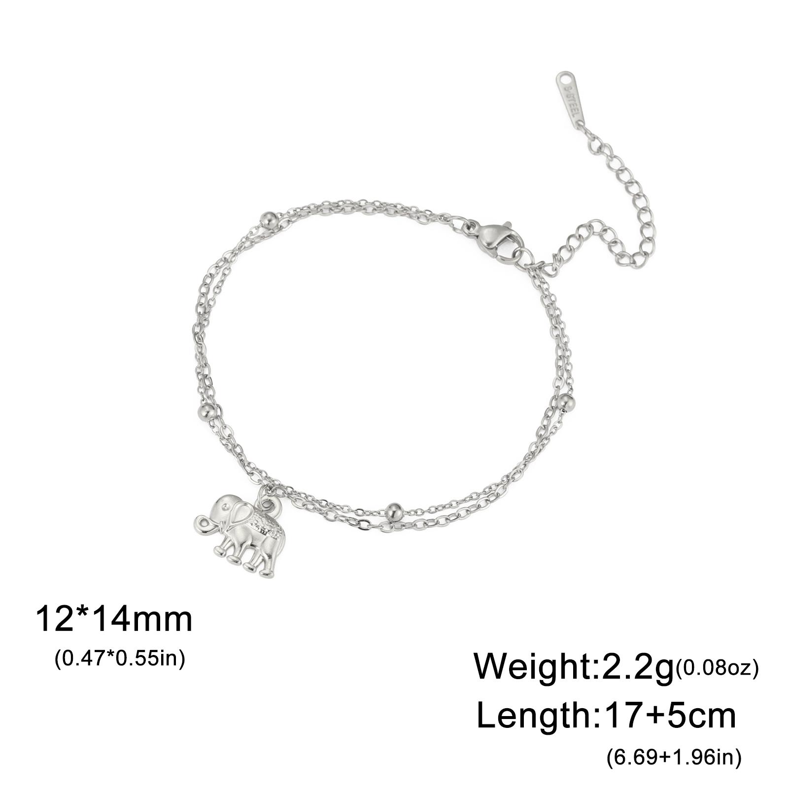 Teamer Браслет-шарм  Счастливый слон  Браслет с цепочкой из нержавеющей стали двойной слой Милые животные Ювелирные изделия для женщин Девочек Подарок 17-22cm