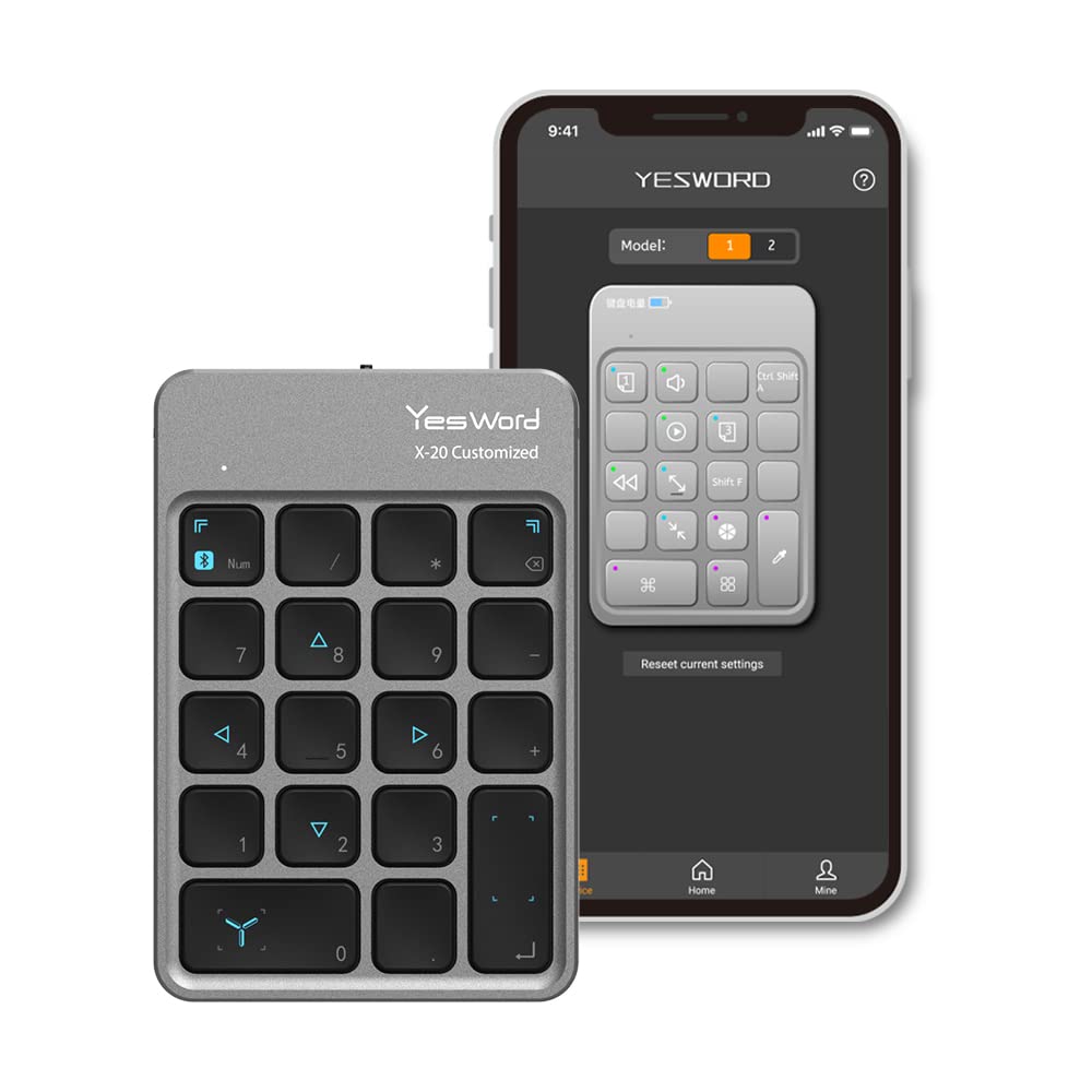 YesWord X-20 Left-Handed Device, Customizable Wireless Keypad, Illustration, Video, Image Editing, USB-C Charging