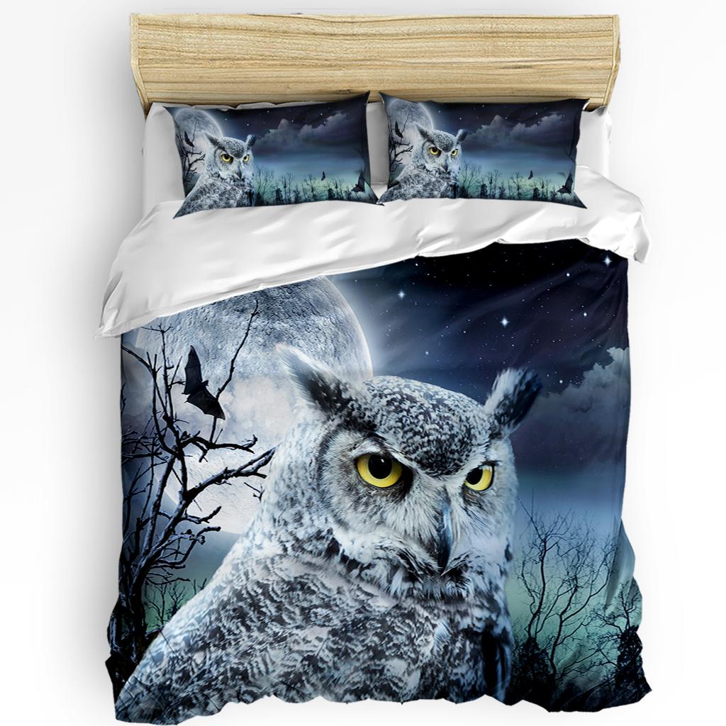 Set Biancheria da Letto Gufo Notturno Pipistrello Foresta Spettrale 3pz Copripiumino Federa Bambini Adulti Coperta Piumino Set Letto Matrimoniale Tessile per la Casa