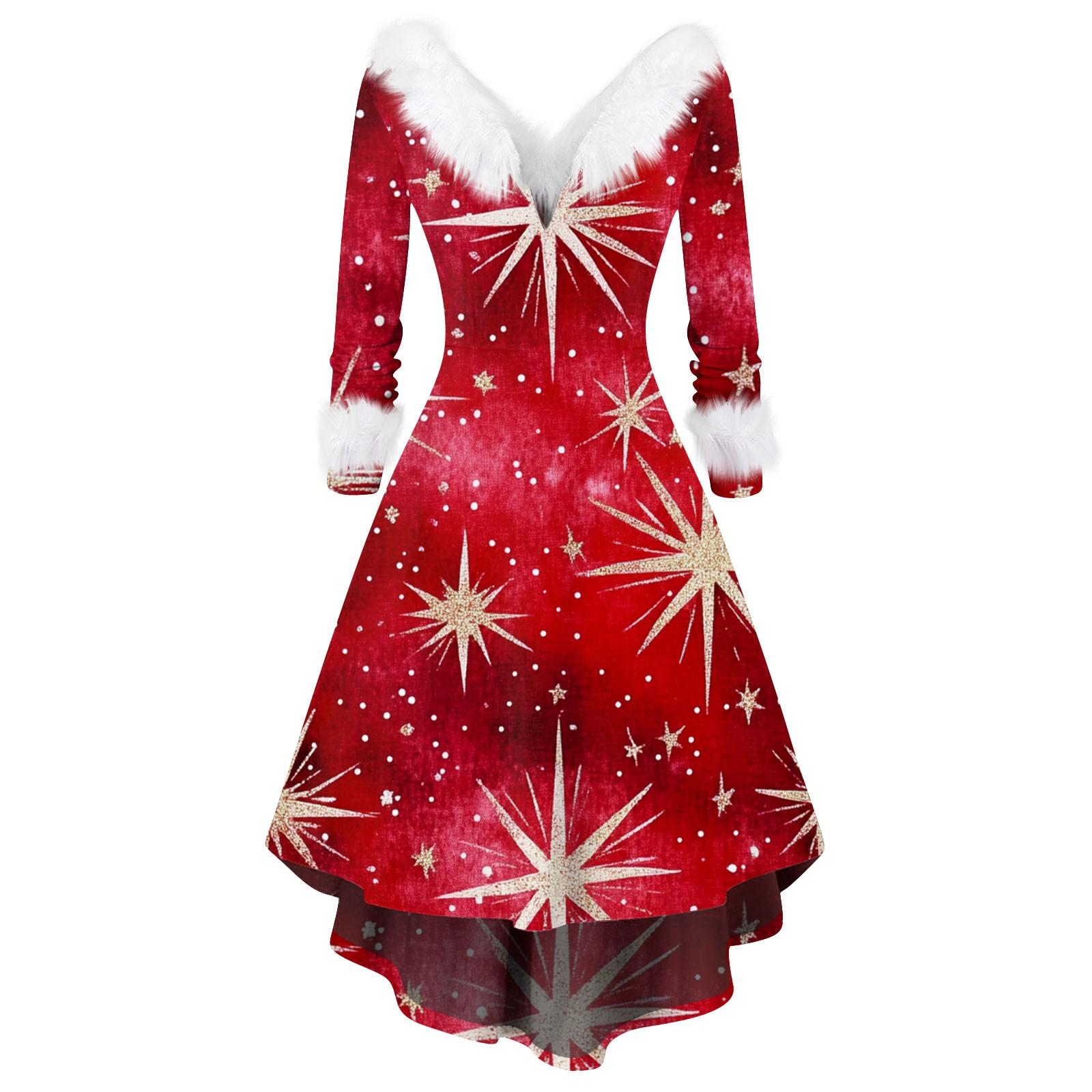 

Женское модное повседневное платье с v-образным вырезом и рождественским принтом для вечеринки с длинными рукавами S винный