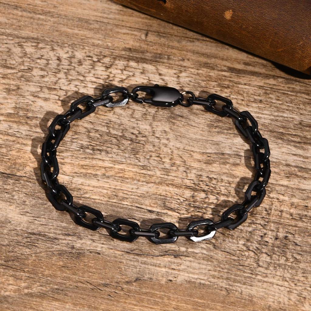 Basic 6.5MM Belcher Chain Bracelets for Men,Waterproof Stainless Steel Square Geometric Links Wristband Gift,pulseira