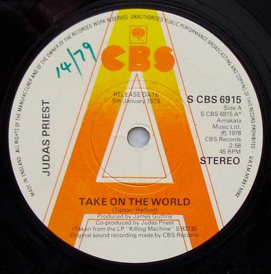 7-Zoll Schallplatte JUDAS PRIEST - Take On The World SCBS6915PROMO CBS 1978 UK Rock Gebraucht