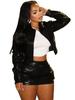 European & American Women's Fashion Elastic Lapel Button-Up Top with Pleated Pocket Skirt Set