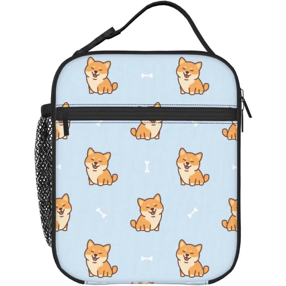 Lunch Box Cute Shiba Inu Dog Cartoon Reusable Lunch Bag with Shoulder Strap for Women Men Girls Boys Meal Tote Bag