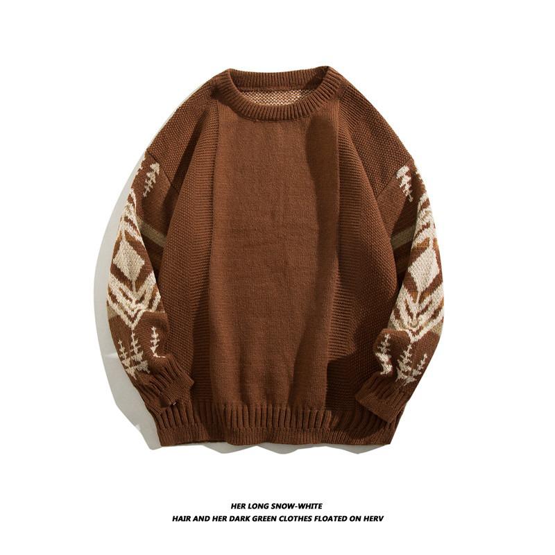 Herren Retro Ethno Stil Rundhals Pullover - Trendige Lässige Strickjacke mit Coolem, Lässigem Design.