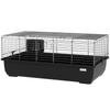 Rabbit Cage with 2 Doors and Removable Tray, in Metal and PP Plastic, 100x55x41 cm, Black and Silver