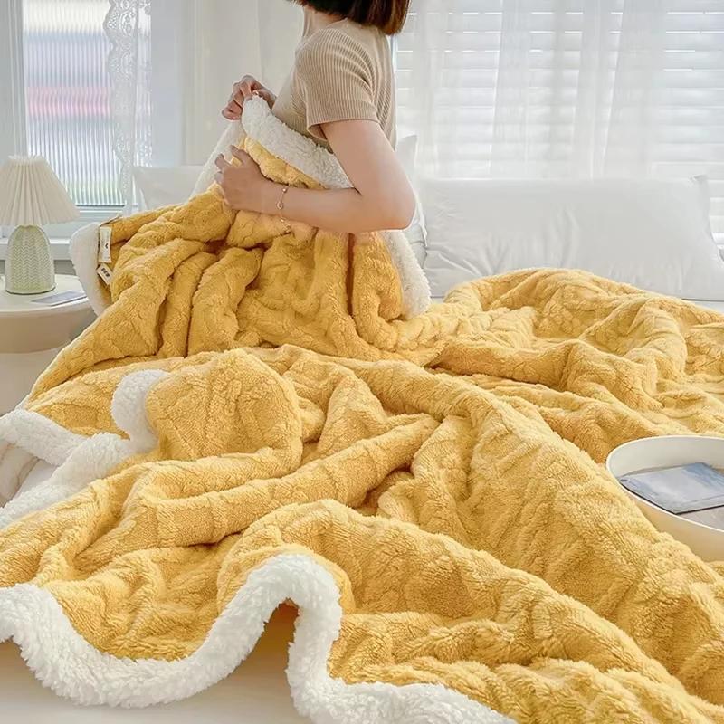 Winter Thick Lamb Fleece Blankets Thick Wide Flannel Bedroom Sofa Soft Breathable Warm Cover Sofa Blanket Small Blankets for Bed
