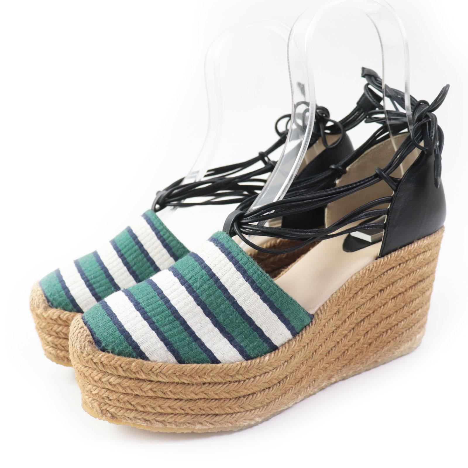 Chloe Sandals Fabric Leather Ankle Strap Espadrilles Wedge Sole Women 38 CH20352 Used 12890₽