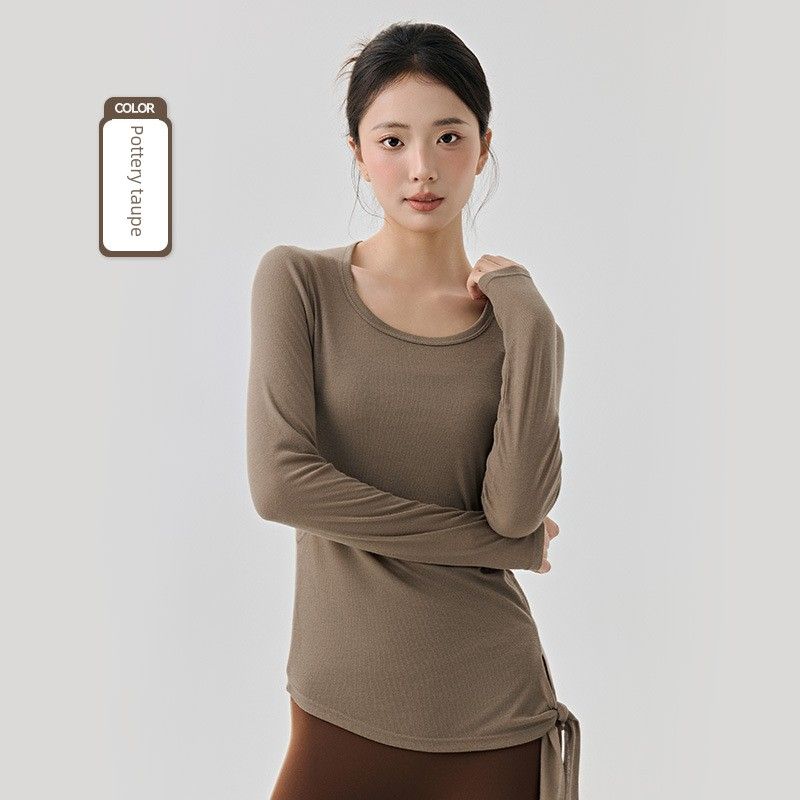 

Lu Same Style Yoga Clothes Top Women Summer Thin Long sleeve Side Slit Breathable Pilates Skin-friendly Slightly Transparent Sports Cover up Pottery taupe XL