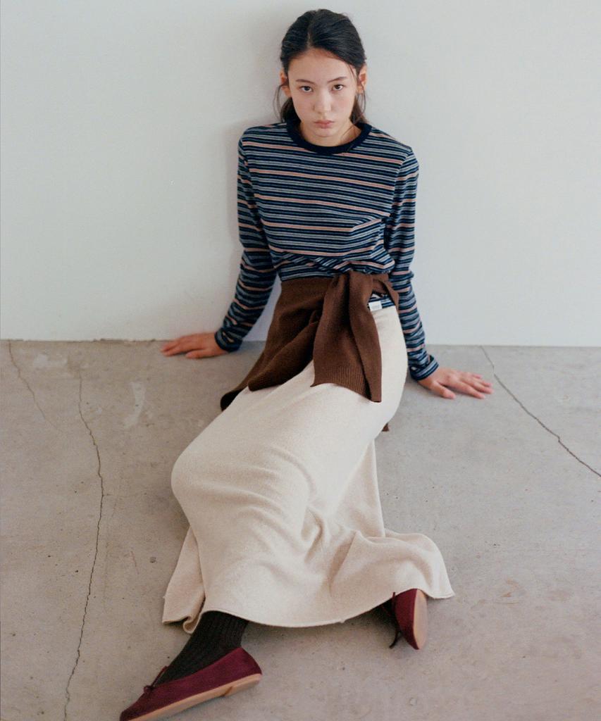 Button Wool Long Skirt (Oatmeal)
