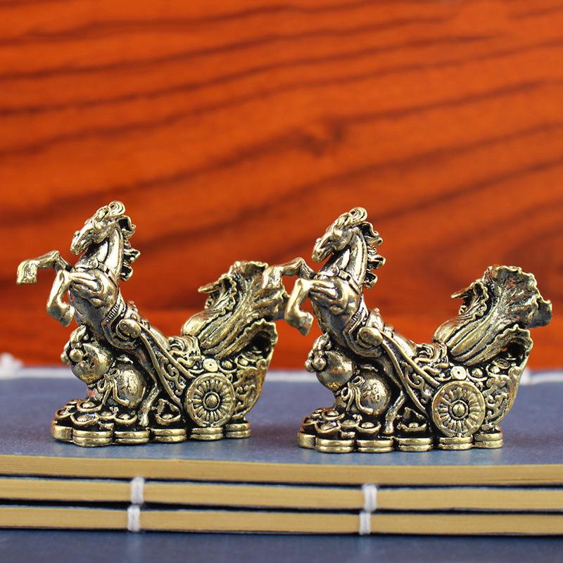 1Pc Exquisite Handcrafted Brass Horse Figurine Ancient Copper Color Ornament Copper Animal Sculpture Home Decor Crafts