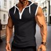 2024 Summer Men's Hooded Plaid Zip-Up Sleeveless Cardigan T-Shirt