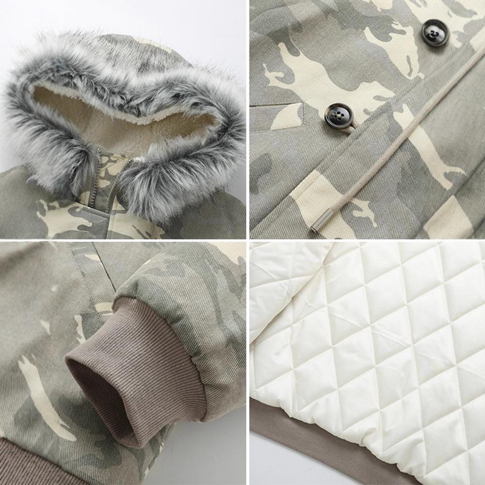 Men's Winter Parka with Large Fur Collar - Golden Eagle Workwear Cotton Jacket, Thick and Warm Outerwear for Couples.