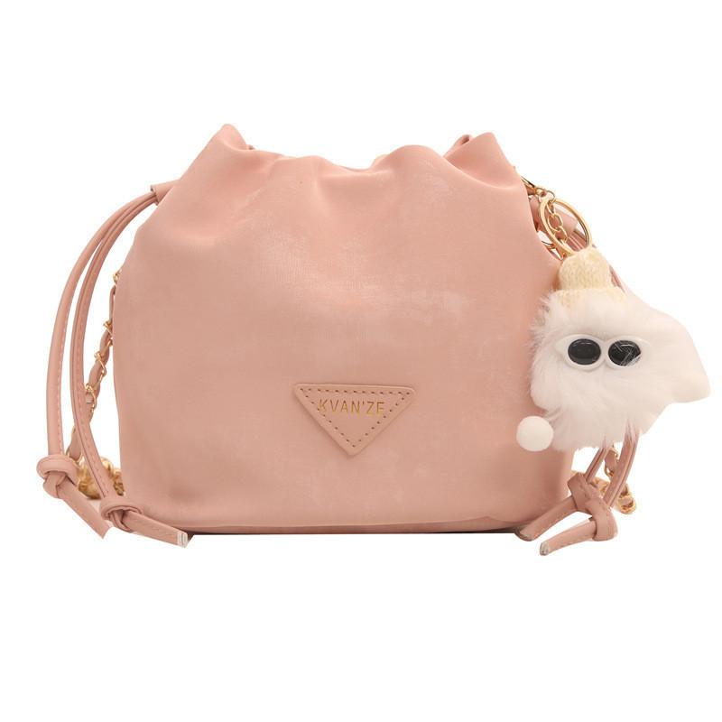 Fashionable Street Style Bucket Shoulder Bag With Chain Strap For Women In Spring розовый
