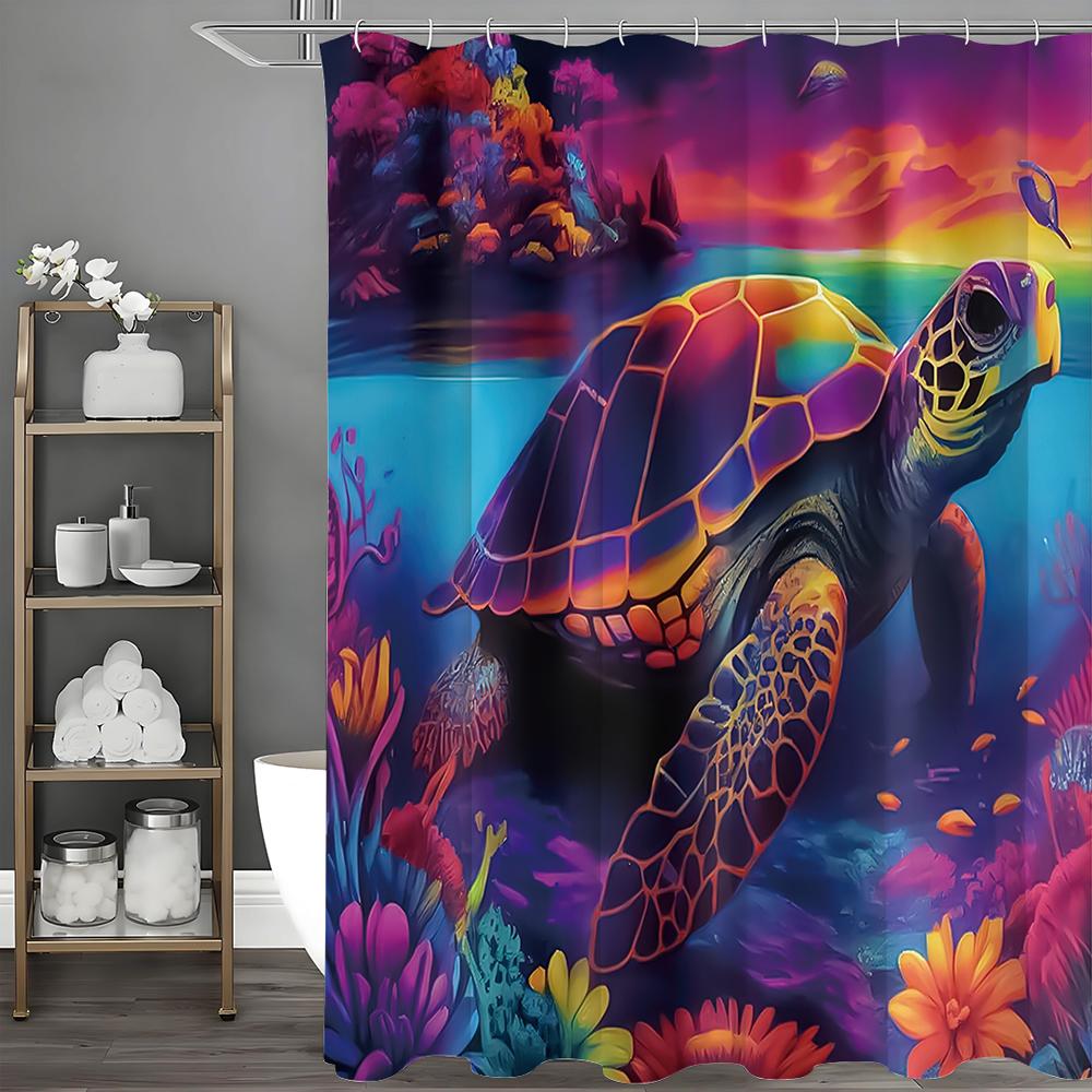 

Фэнтезийная шторка для душа с черепахами и цветами, шторка для душа для украшения ванной комнаты, водонепроницаемая шторка для душа с крючками 90*180cm
