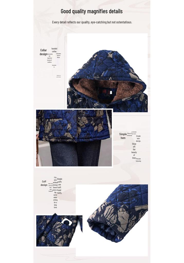 Women's Winter Hooded Fleece-Lined Cotton Jacket - Warm, Thick Coat for Middle-Aged and Elderly