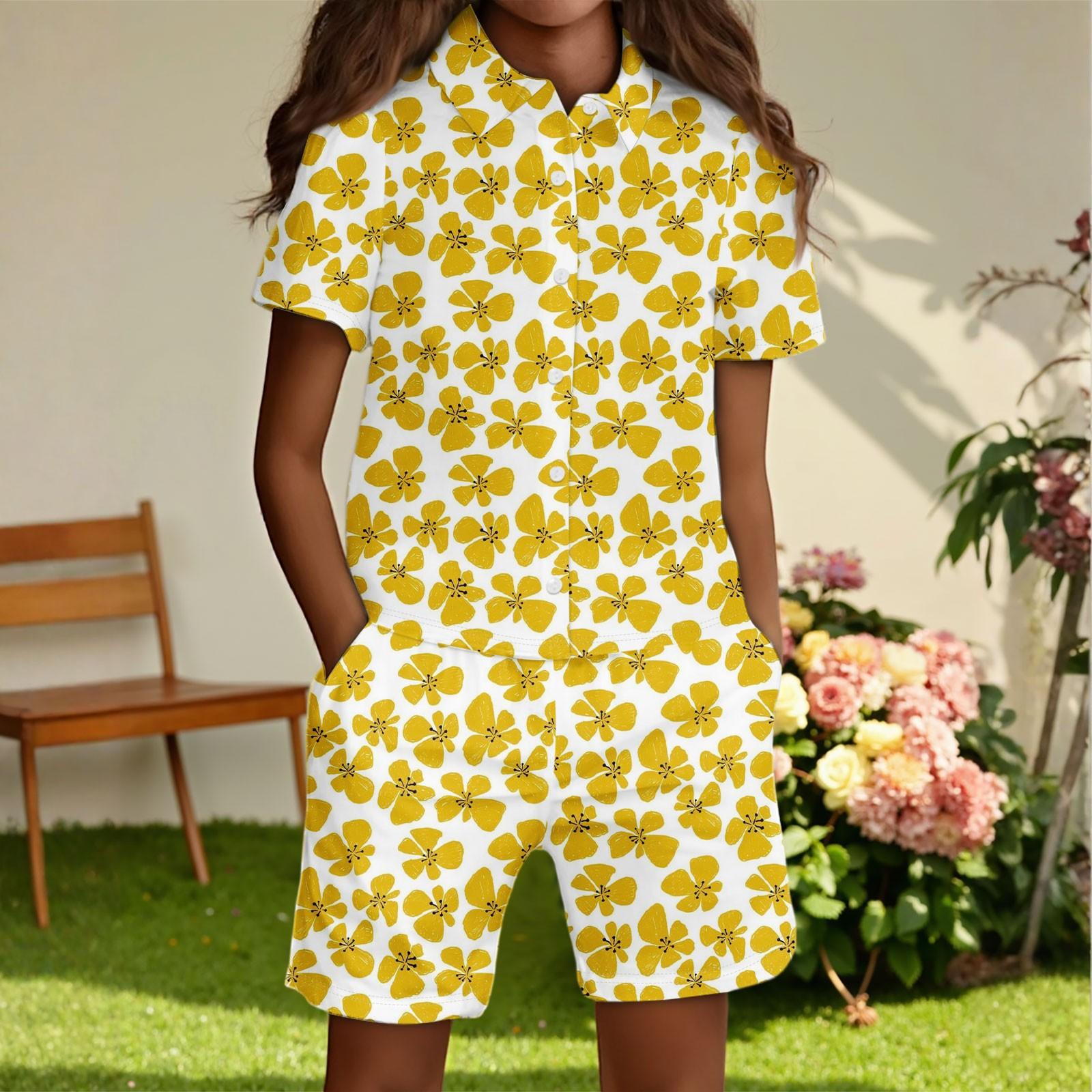 

Детская повседневная модная рубашка на пуговицах и шорты 160 жёлтый