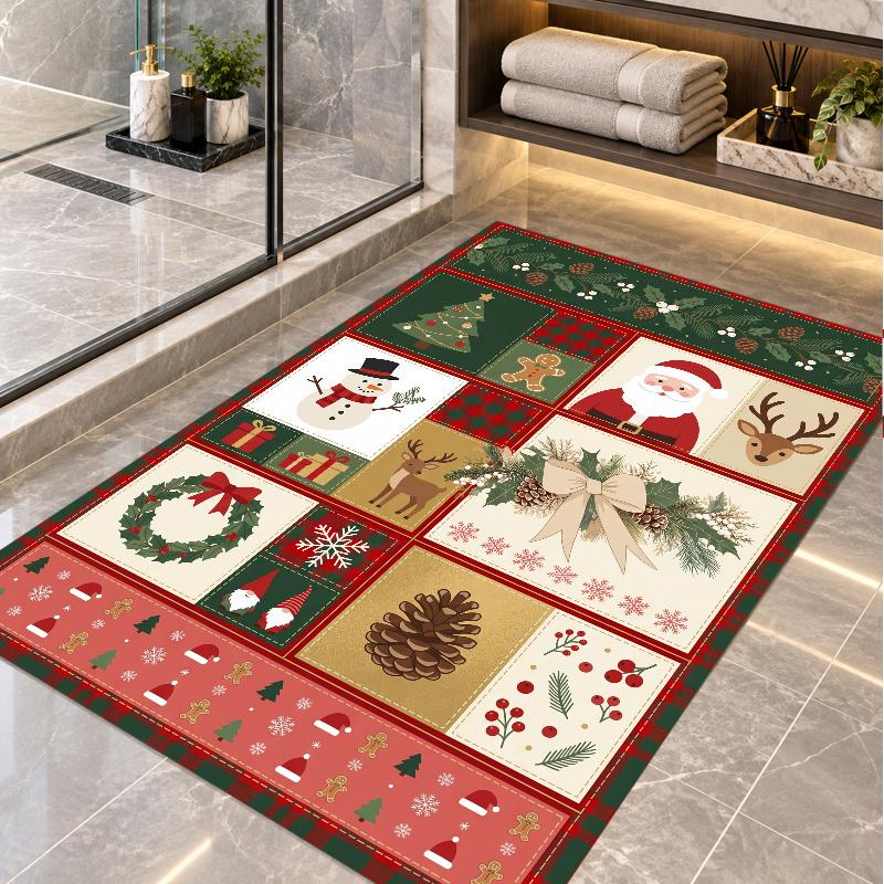 Christmas Theme Floor Carpet, Soft Area Rug, Xmas Indoor Home Holiday Decoration