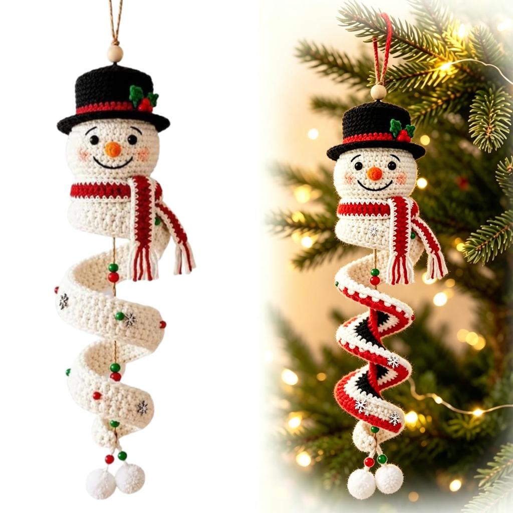 Crochet Snowman Spiral Ornament DIY Kit for Beginners 3D Hanging Christmas Tree Craft Set with Wool Yarn Crochet Hook Snowflakes and Beads