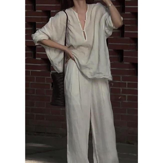Spring and Summer 2026 Wear Premium Sense Slack Sense Casual Old Money Style White Shirt Pants Two-piece Set S