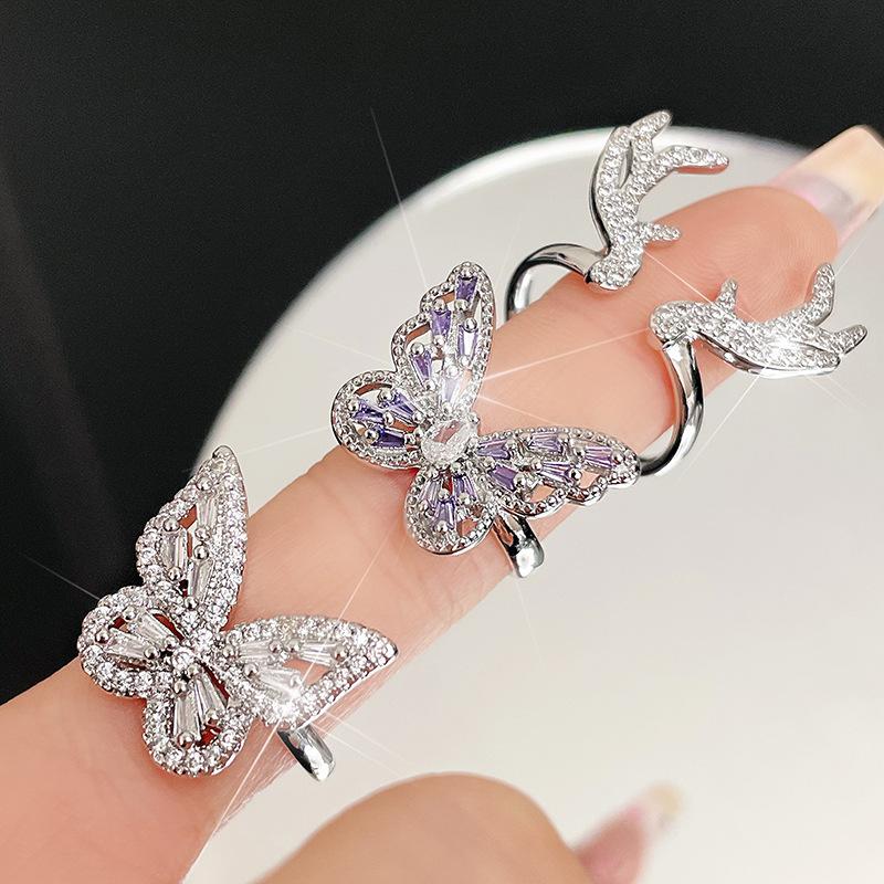 High-End Luxury Super Fairy Zircon Butterfly Open Index Finger Ring Tide Cold Wind Ring Woman