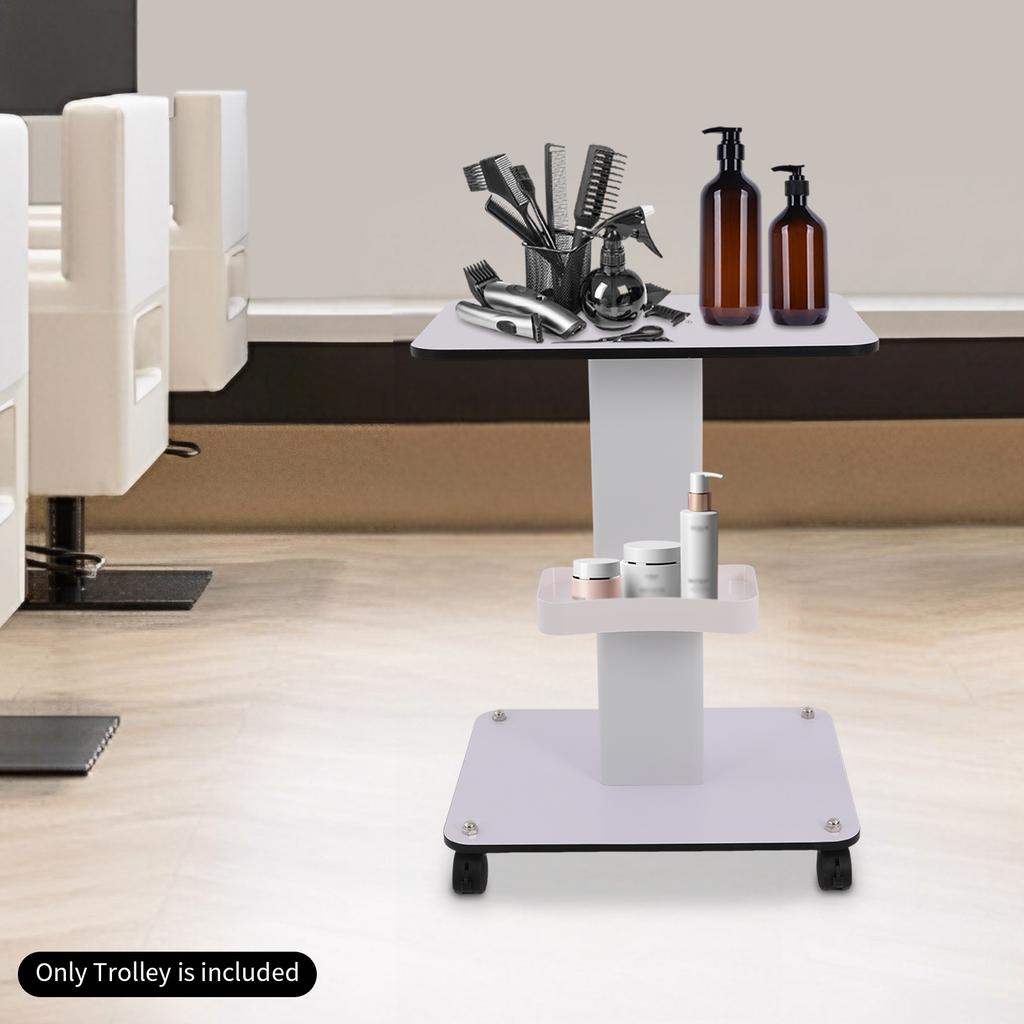 Spectrometer Dedicated Large-Surface Cart ABS Salon Trolley White Beauty Instrument Cart W/ Storage Box & Wheel for Salon Shop