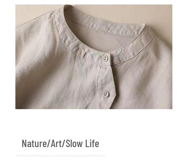 Women's Loose Fit Lantern Sleeve Cotton Linen Blouse - Babydoll Design, Nine-Point Sleeve, Solid Color Fashion Shirt 803
