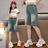 Girls Denim Shorts Summer Casual Loose Jeans Short Pants Children Wide Leg Pants Teen High Waist Straight Trousers 5-14 Years